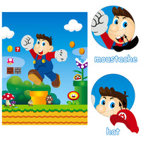 ANGOLIO Mario Pin the Tail Games Mario Brothers Party Supplies Pin Hats & Moustache on the Mario Poster Birthday Collection Outdoor Favor Background Game Accessories for Kids (Includes 2 Blindfolds)