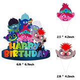 ANGOLIO 49Pcs Trolls Cake Toppers, Trolls Themed Party Cake Decorations, Happy Birthday Cake Topper and Cardstock Trolls Cupcake Toppers, Kids Birthday Cake Decoration Baby Shower Party Supplies