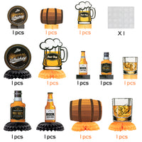 12Pcs Whiskey Honeycomb Centerpieces, Table Topper for Whiskey and Beer Birthday Party Decoration, Double Sided Cake Topper Party Favor, Party Supplies for Adult, Photo Booth Props And Family Party