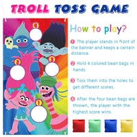 ANGOLIO Toss Game Trolls Toss Games with 4 Bean Bags Fun Throwing Game Banner Trolls Backdrop Kit Summer Party Supplies Great Themed Party Acticities Carnival Favors Group Sports