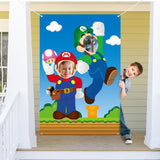 ANGOLIO Mario Brothers Photo Booth Props Photography Backdrops, 39.7 x 59 inch Mario Photo Door Banner, Mario Banner with Rope, Mario Themed Party Decoration Supplies Party Favors