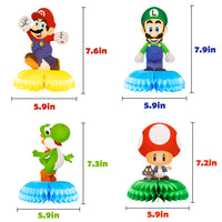 ANGOLIO Mario Brothers Honeycomb Centerpieces, 7 Pcs Luigi Centerpiece Kit Wario Table Topper for Birthday Party Decoration, Kinopio Double Sided Cake Topper Party Supplies for Kids, Photo Booth Props