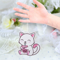 Car Air Freshener Kawaii Incense Chips, Car Rearview Mirror Pendant, 4 Styles and Scents Of Bubble Tea Strawberry Milk Sakura Hanging Ornament Vent Decoration Cute Aromatic For Party Supplies