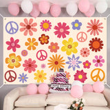 Hippie Groovy Backdrop Banner 60's70's Party Background Extra Large Backdrops Boho Flower Peace Logo Party Sign Scene Setters Wall Decoration Supplies for Indoor Outdoor Photo Booth Props