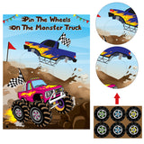 Monster Truck Pin The Tail Games Party Supplies Pin The Wheels on The Monster Truck Poster Birthday Collection Favor Baby Shower Background Game Accessories for Kids ( Includes 2 Blindfolds )