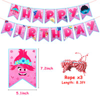 ANGOLIO Trolls Happy Birthday Banner, Trolls Pattern Flags, World Tour Birthday Flags Decor for Themed Party Decoration, Baby Shower, Birthday Party Supplies for Kids