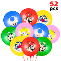 ANGOLIO 52Pcs Party Balloons Mario Balloons Wario Latex Helium Balloons Luigi Party Decoration Red Green Yellow Pink Blue Balloons Favors for Boys Girls