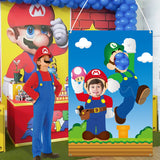 ANGOLIO Mario Brothers Photo Booth Props Photography Backdrops, 39.7 x 59 inch Mario Photo Door Banner, Mario Banner with Rope, Mario Themed Party Decoration Supplies Party Favors