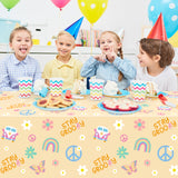 3 Pieces Groovy Retro Hippie Boho Disposable Tablecloth, Plastic Rectangle Waterproof Rainbow Party Table Covers, Birthday Party Supplies Favors for Kids Decorations Kitchen Dining Picnic Decoration