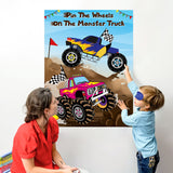 Monster Truck Pin The Tail Games Party Supplies Pin The Wheels on The Monster Truck Poster Birthday Collection Favor Baby Shower Background Game Accessories for Kids ( Includes 2 Blindfolds )