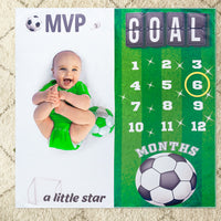 4Pcs Baby Boy Monthly Milestone Blanket Photo Props,Peach Velvet Blanket Printed Numbers And Football Pattern MVP Newborn Growth Photography Sports Month Blanket Suitable For Baby Mother Birthday Gift