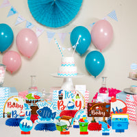 12Pcs Blue Baby Shower Party Centerpieces for Boys, Gone Fishing Fish Gender Reveal Table Topper for Newborn Baby Party Favors , Double Sided It’s a Boy Blue Topper Party Photo Booth Props