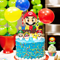 ANGOLIO 49Pcs Mario Brothers Cake Toppers, Wario Themed Party Cake Decorations, Happy Birthday Cake Topper and Cardstock, Luigi Cupcake Toppers, Kids Birthday Decoration Baby Shower Party Supplies