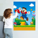 ANGOLIO Mario Pin the Tail Games Mario Brothers Party Supplies Pin Hats & Moustache on the Mario Poster Birthday Collection Outdoor Favor Background Game Accessories for Kids (Includes 2 Blindfolds)