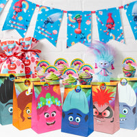 ANGOLIO 24Pack Trolls Goodies Candy Treat Bags Include Trolls Stickers Candy Treat Party Supplies Goodie Bags Trolls World Tour Bags Decorations Party Pack Loot Bag Multi-use Gifts Storage Bags