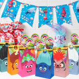 ANGOLIO 24Pack Trolls Goodies Candy Treat Bags Include Trolls Stickers Candy Treat Party Supplies Goodie Bags Trolls World Tour Bags Decorations Party Pack Loot Bag Multi-use Gifts Storage Bags