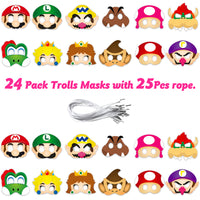 ANGOLIO 24Pcs Mario Printing Masks Themed Party Supplies Birthday Wario Party Favors Dress Up Costumes Mask Photo Booth Prop Cartoon Character Cosplay Pretend Play Accessories Gift for Kids Boys Girls