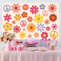 Hippie Groovy Backdrop Banner 60's70's Party Background Extra Large Backdrops Boho Flower Peace Logo Party Sign Scene Setters Wall Decoration Supplies for Indoor Outdoor Photo Booth Props