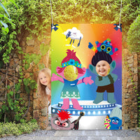 ANGOLIO Trolls Photo Booth Props Photography Backdrops, 37.2 x 57.5 inch Trolls Photo Door Banner, Trolls Banner with Rope, Trolls Themed Party Decoration Supplies Party Favors for Kids