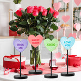 4PCS Valentine's Day Table Decoration Wooden Tabletop Centerpiece Sign, Candy Heart-Shaped Double-Sided Design Tall Standing Block Set, Propose Marriage Wedding Anniversary Party Supplies Decorations