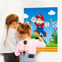 ANGOLIO Mario Pin the Tail Games Mario Brothers Party Supplies Pin Hats & Moustache on the Mario Poster Birthday Collection Outdoor Favor Background Game Accessories for Kids (Includes 2 Blindfolds)