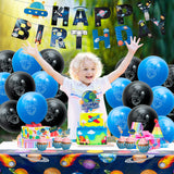 48Pcs Outer Space Party Decoration Kit, All-In-One Pack Party Supplies Include Outer Space Party Balloon,Banner,Tablecloth,Cupcake Topper,Birthday Cake Topper Decorations Outer Space Decor Fit For Boys Kids Birthday Gift