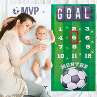 4Pcs Baby Boy Monthly Milestone Blanket Photo Props,Peach Velvet Blanket Printed Numbers And Football Pattern MVP Newborn Growth Photography Sports Month Blanket Suitable For Baby Mother Birthday Gift