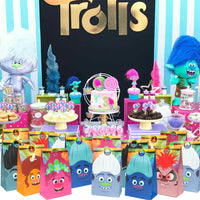 ANGOLIO 24Pack Trolls Goodies Candy Treat Bags Include Trolls Stickers Candy Treat Party Supplies Goodie Bags Trolls World Tour Bags Decorations Party Pack Loot Bag Multi-use Gifts Storage Bags