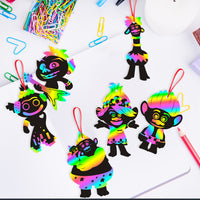 ANGOLIO 60Pack Trolls Scratch Art Set Theme Crafts Kit Rainbow Magic Scratch Paper Art Black Scratch Off Supplies Kits Rainbow Holographic Mini Notes Party Favor Birthday Game for Girls Boys