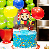 ANGOLIO Mario Birthday Cake Toppers Themed Birthday Party Favor Cupcakes Topper Video Game Birthday Decoration Baby Shower Wario Party Supplies Cakes Deserts Fruits Accessories Photo booth