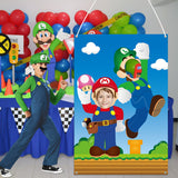 ANGOLIO Mario Brothers Photo Booth Props Photography Backdrops, 39.7 x 59 inch Mario Photo Door Banner, Mario Banner with Rope, Mario Themed Party Decoration Supplies Party Favors