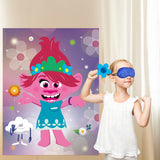 ANGOLIO Troll Stickers Game Themed Pin the Tail Party Supplies Pin the Nose Mouth on the Poster Birthday Collection Favor Baby Shower Game Background Accessories for Kids ( Includes 2 Blindfolds )