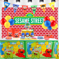 ANGOLIO Sesame Photo Booth Props Photography Backdrops, 5x3ft Sesame Photo Door Banner, Elmo Cookie Monster Banner with Rope, Sesame Themed Party Decoration Supplies Party Favors for Kids