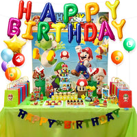 ANGOLIO 45Pcs Mario Brothers Party Supplies Kinopio Party Decorations Kit All-in-One Pack Include Party Balloons Birthday Cake Topper Party Favor Photo Booth Prop for Boys Girls