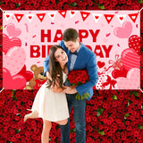 Happy Birthday Valentine's Day Backdrop for Photography Banner Valentine's Party Background Extra Large Backdrops Pink Heart-Shaped Balloons Love Bears Wedding Background Supplies For Indoor Outdoor Photo Booth Props.