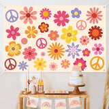 Hippie Groovy Backdrop Banner 60's70's Party Background Extra Large Backdrops Boho Flower Peace Logo Party Sign Scene Setters Wall Decoration Supplies for Indoor Outdoor Photo Booth Props