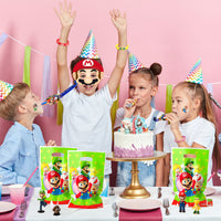 ANGOLIO 124Pcs Mario Brothers Party Supplies Kit, Wario Luigi Party Favors Kinopio All-in-One Pack Party Supplies Include Masks Character Model Decorations Stickers Bracelets Treat Bags Blowouts for Kids