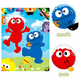 36Pcs Elmo Party Sticker Game, Pin the Nose and Mouth on the Large Elmo Cookie Monster Poster, Sesame Theme Make-a-Face Sticker Game Party Favors Party Supplies Decoration with Blinders for Kids